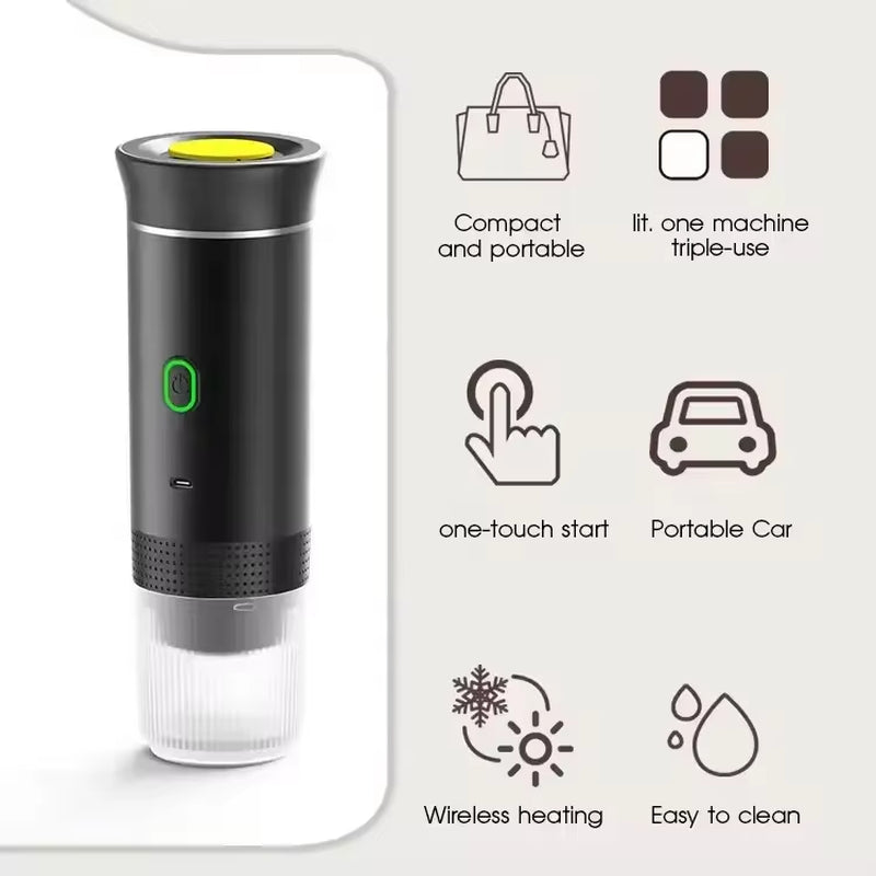 2024 Mini Portable Espresso Coffee Maker USB Auto-Carry Instant Coffee Capsule Battery Powered