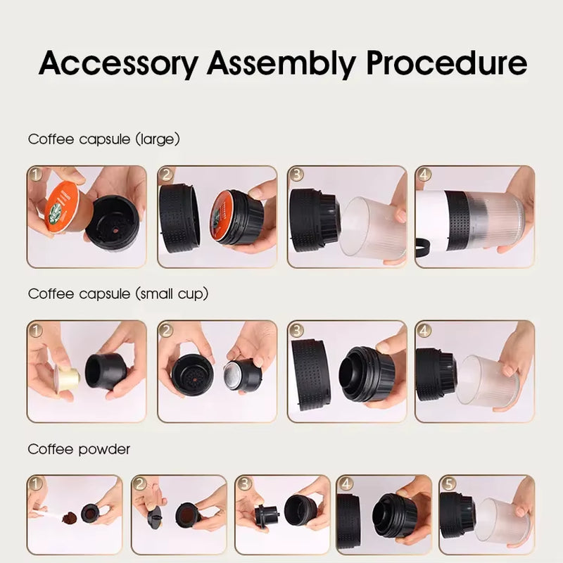 2024 Mini Portable Espresso Coffee Maker USB Auto-Carry Instant Coffee Capsule Battery Powered